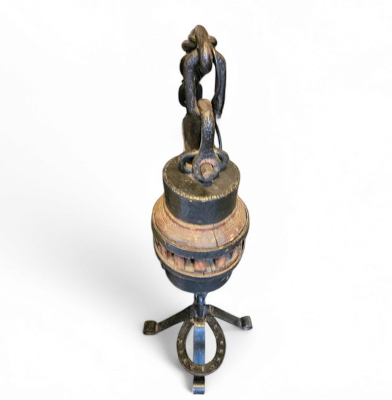 Image 1 of Grote / Vintage Brutalistische Vloerkettinglamp / Landelijk Nederlands Ontwerp 1970S