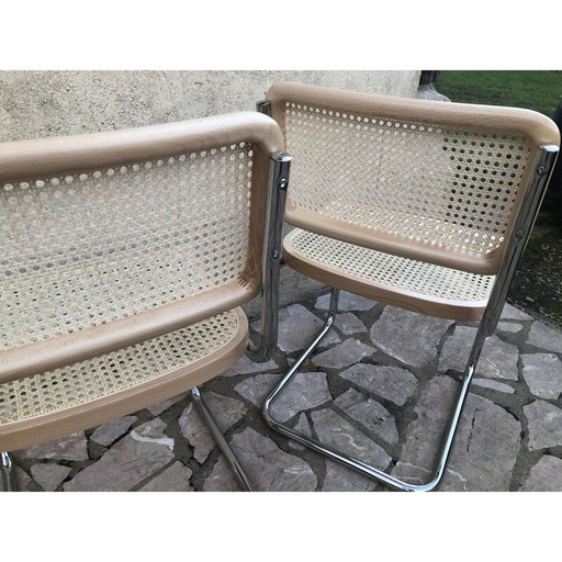 Paar vintage b32 cesca Marcel Breuer beukenhouten stoelen Italië