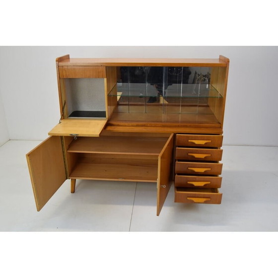 Image 1 of Vintage eikenhouten en glazen secretaire, Tsjechoslowakije 1960