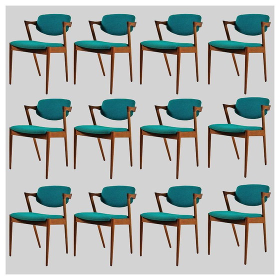 Image 1 of Set van 12 vintage teakhouten eetkamerstoelen van Kai Kristiansen voor Schous Møbelfabrik, jaren 1960