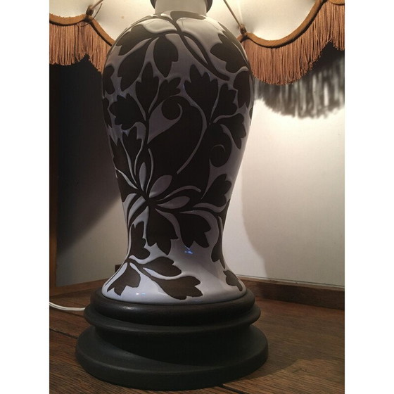 Image 1 of Vintage lamp van keramiek met houten voet, 1970