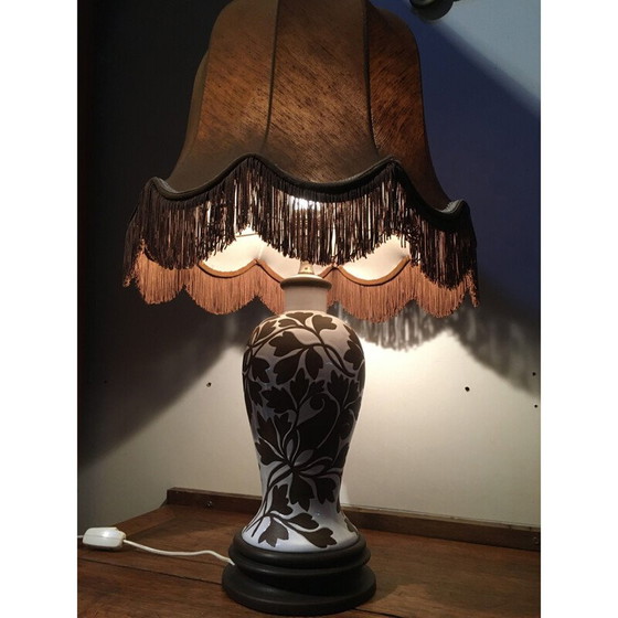 Image 1 of Vintage lamp van keramiek met houten voet, 1970