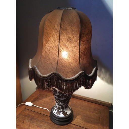 Vintage lamp van keramiek met houten voet, 1970