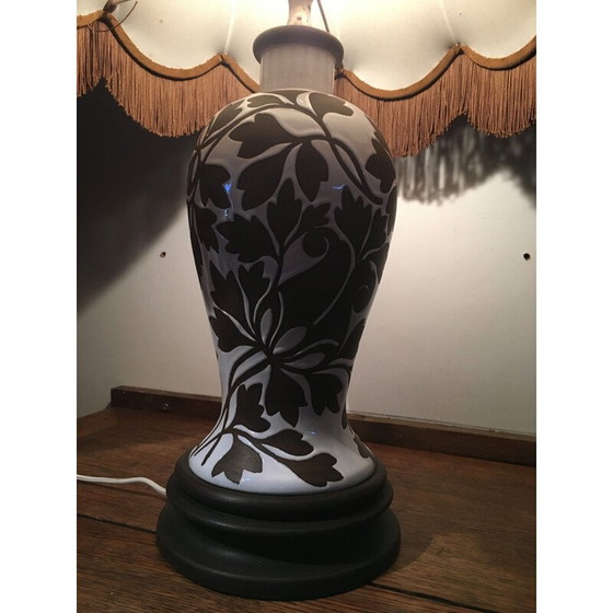 Image 1 of Vintage lamp van keramiek met houten voet, 1970