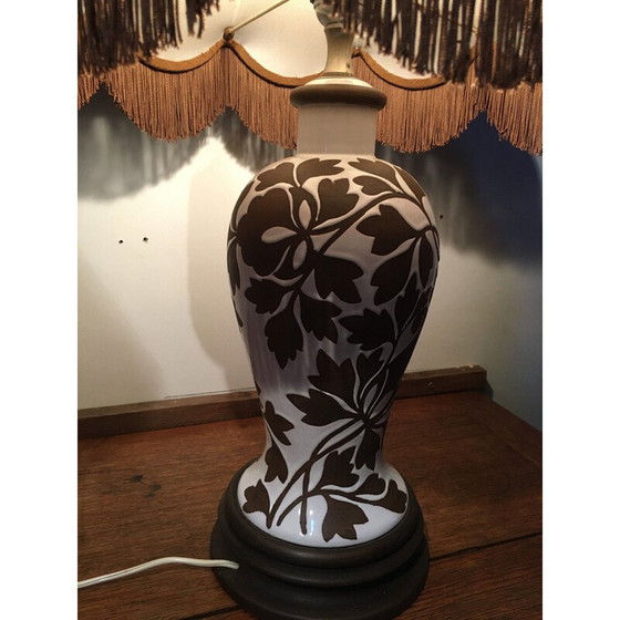 Image 1 of Vintage lamp van keramiek met houten voet, 1970