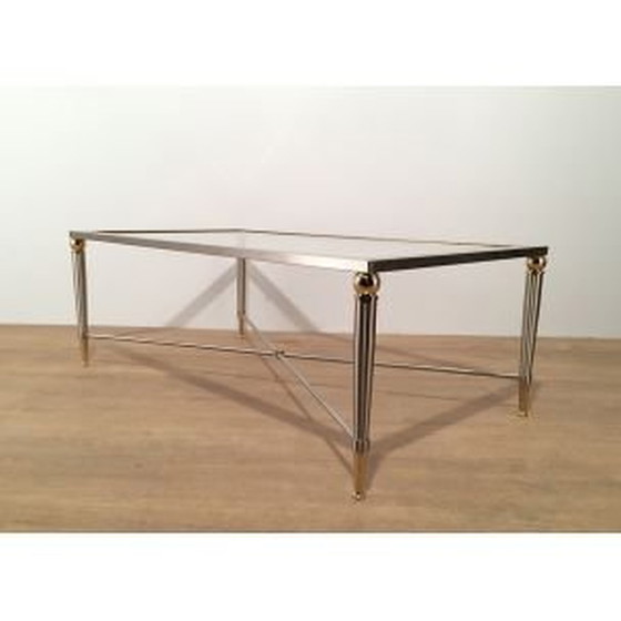 Image 1 of Vintage salontafel van geborsteld staal en glas, 1970