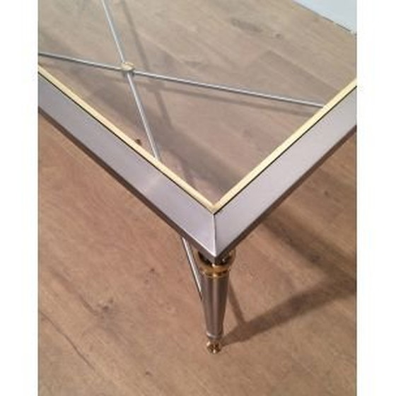 Image 1 of Vintage salontafel van geborsteld staal en glas, 1970