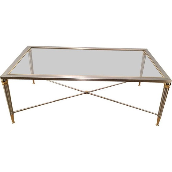 Image 1 of Vintage salontafel van geborsteld staal en glas, 1970
