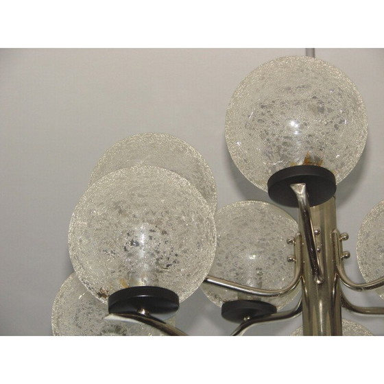 Image 1 of Vintage kroonluchter van staal en glas, 1970