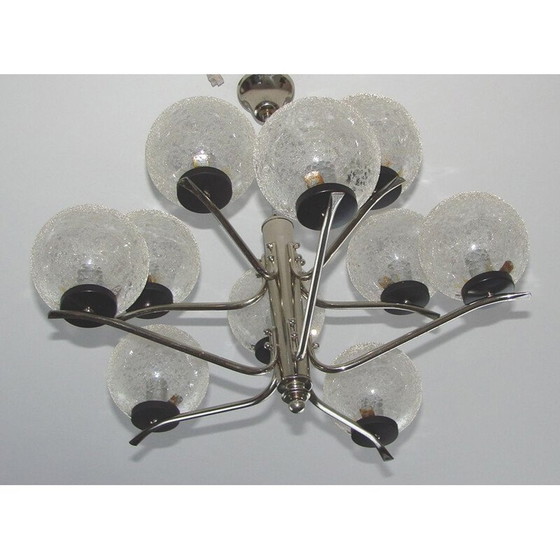 Image 1 of Vintage kroonluchter van staal en glas, 1970