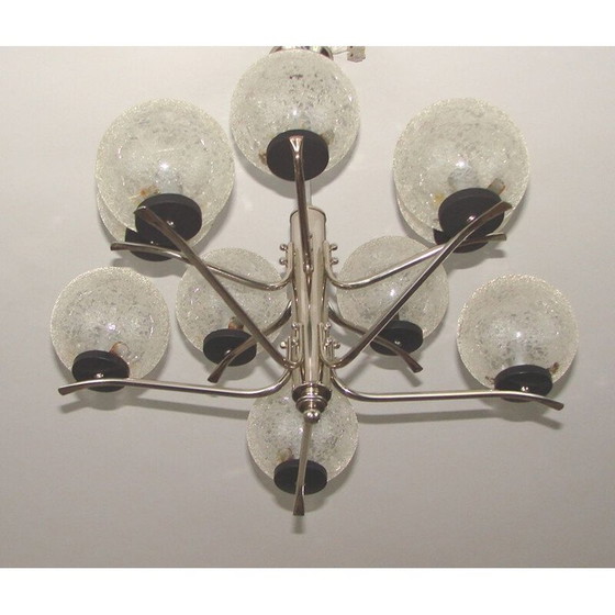 Image 1 of Vintage kroonluchter van staal en glas, 1970