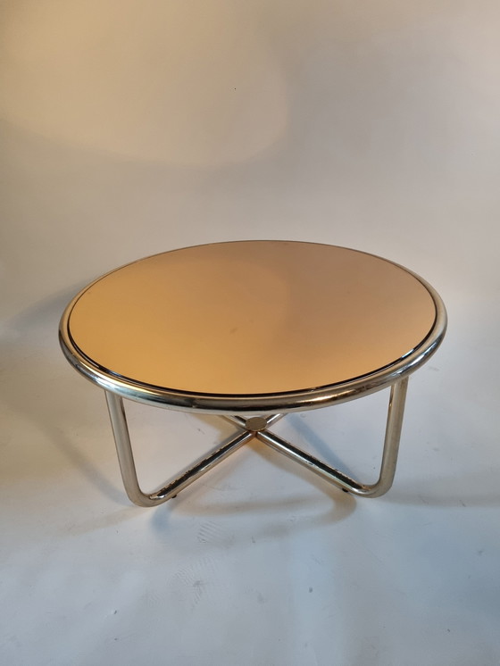 Image 1 of Spaanse Lage Tafel Met 4 Nesting Stoelen, Goudkleurig Met Rosegoud Spiegelblad