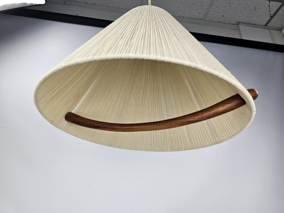 Image 1 of Vintage hanglamp van Temde. Teak en touw jaren 60 