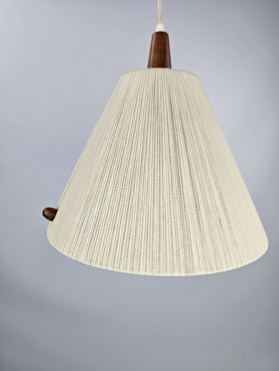 Image 1 of Vintage hanglamp van Temde. Teak en touw jaren 60 