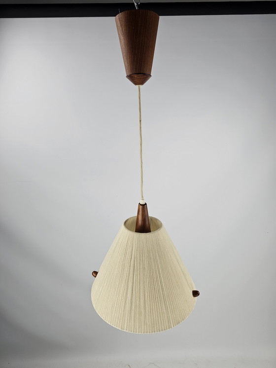 Image 1 of Vintage hanglamp van Temde. Teak en touw jaren 60 