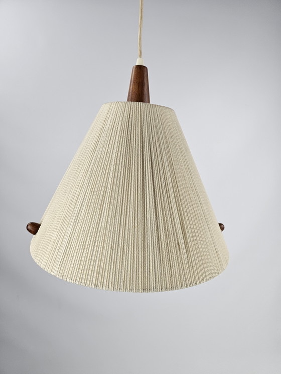 Image 1 of Vintage hanglamp van Temde. Teak en touw jaren 60 