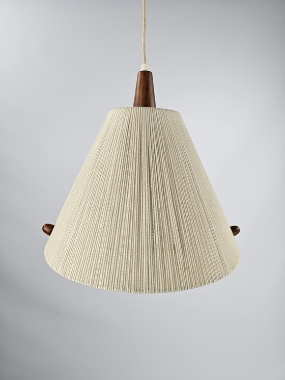 Image 1 of Vintage hanglamp van Temde. Teak en touw jaren 60 