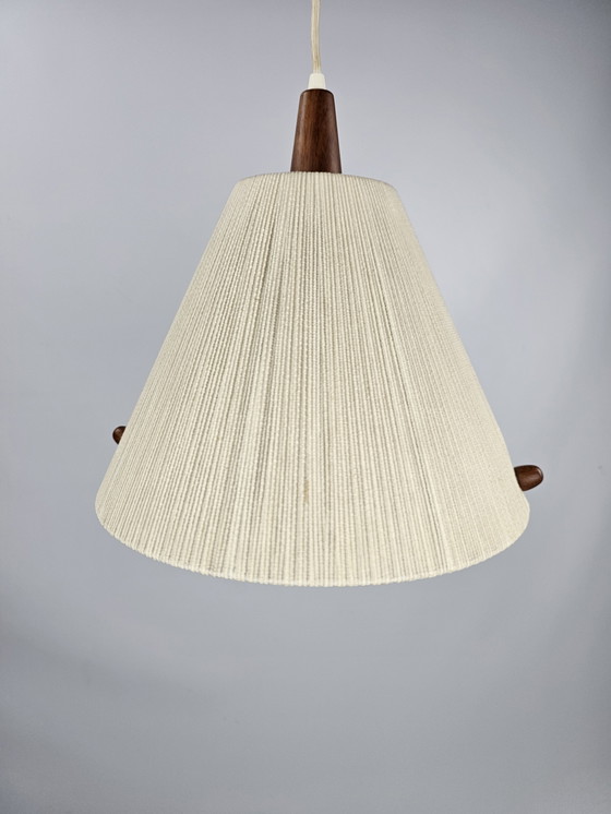 Image 1 of Vintage hanglamp van Temde. Teak en touw jaren 60 