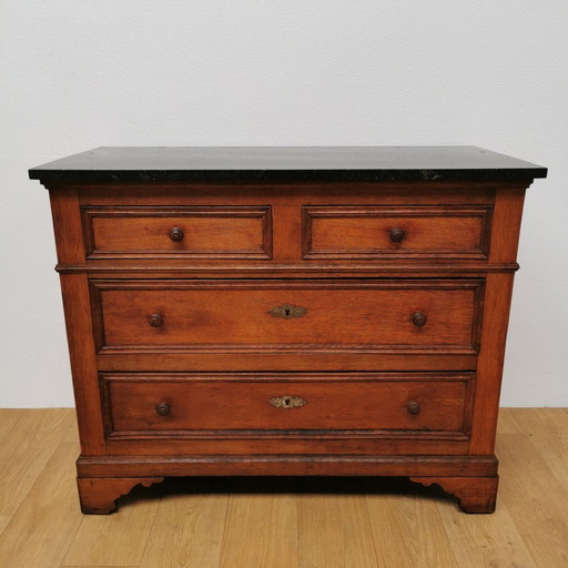 Vintage Frans Dressoir Commode, Ladekast Badkamermeubel Met Marmer Blad