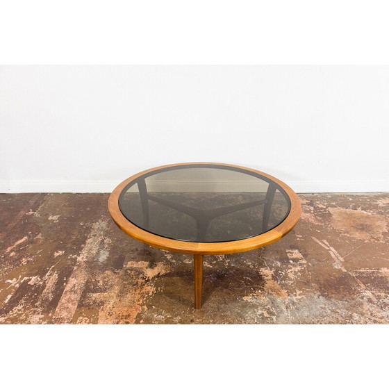 Image 1 of Vintage ronde salontafel van teakhout en glas, 1960