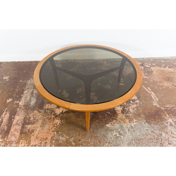 Image 1 of Vintage ronde salontafel van teakhout en glas, 1960