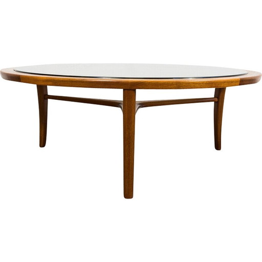 Vintage ronde salontafel van teakhout en glas, 1960