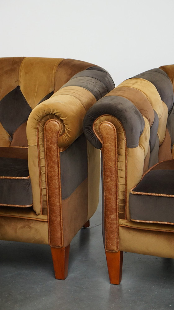 Image 1 of 4 X Stoffen Chesterfield Clubfauteuil