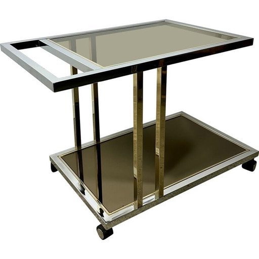 Belgo Chroom vintage messing en gouden rollende serveertafel, 1970