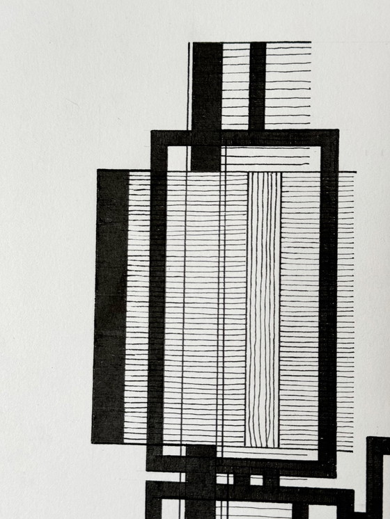 Image 1 of 2 Kunstwerken, Geometrische inktcompositie - Eugene Eechaut (1928-2019)