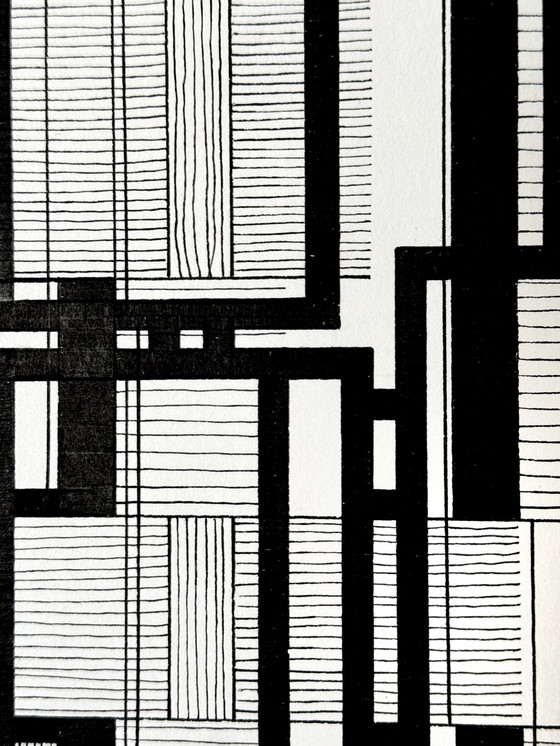 Image 1 of 2 Kunstwerken, Geometrische inktcompositie - Eugene Eechaut (1928-2019)