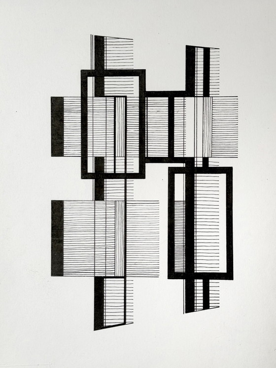 Image 1 of 2 Kunstwerken, Geometrische inktcompositie - Eugene Eechaut (1928-2019)