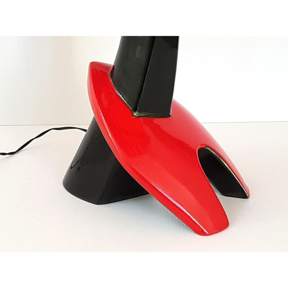 Image 1 of Vintage rood en zwart keramiek lamp