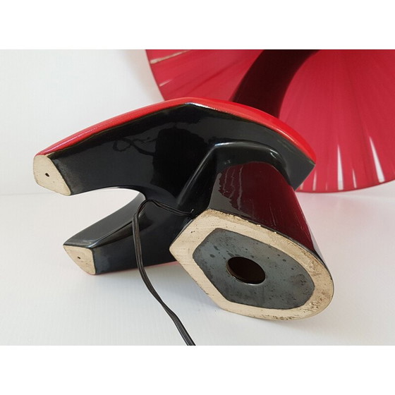 Image 1 of Vintage rood en zwart keramiek lamp