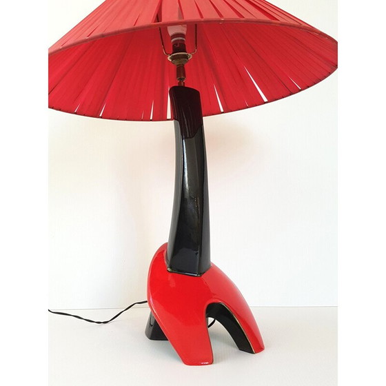 Image 1 of Vintage rood en zwart keramiek lamp