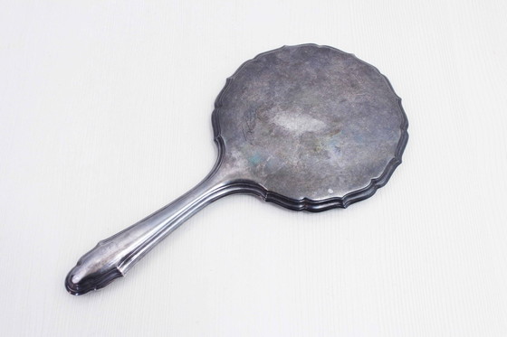 Image 1 of Verzilverde metalen handspiegel, Frankrijk 1930