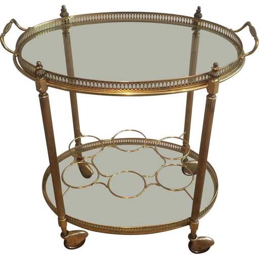 Vintage ovale messing drankenkar met flessenhouders, Frankrijk 1940