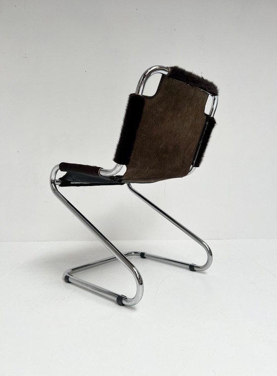 Image 1 of Set Micentury Stoelen (4) Bekleed Met Koeienhuid, 1970'S