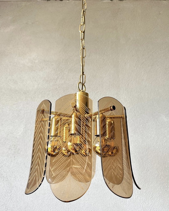 Image 1 of Vintage smoked glas hanglamp