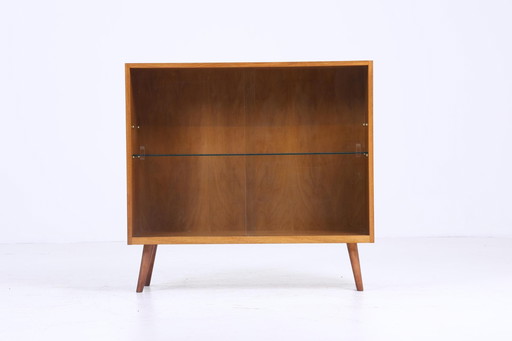 Vintage glazen ladekast jaren 60 | Mid Century vitrinekast gangkast | Retro houten opbergmeubel