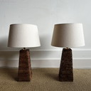 Set Van 2 Rotan Rieten Tafellampen Birma Vintage