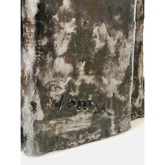 Image 1 of Vintage sculptuur "Femme à l'oiseau" van zwart geglazuurd keramiek door Paulette Toma, Frankrijk 1960