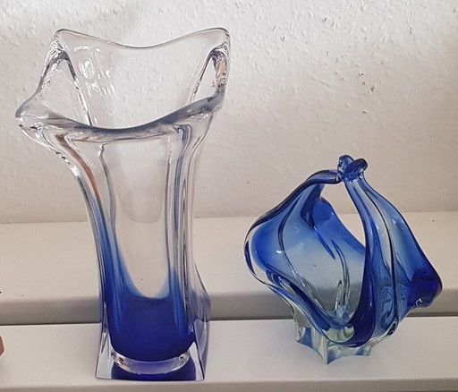 2X Murano glazen vaas & schaal