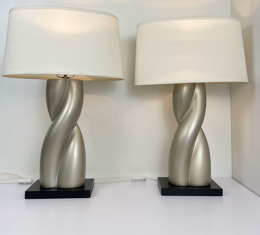 2 x Swirl design / spiraal gedraaide lampen set zilver chroom