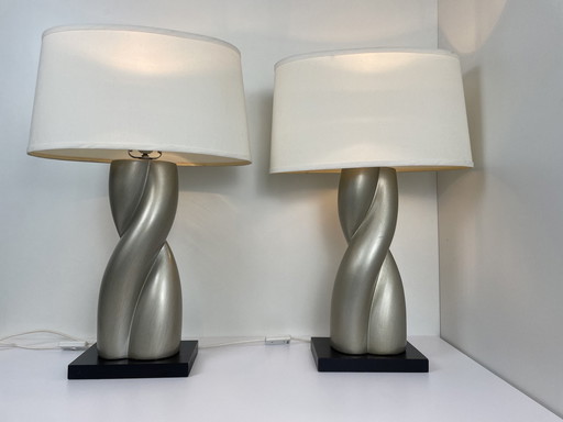 2 x Swirl design / spiraal gedraaide lampen set zilver chroom