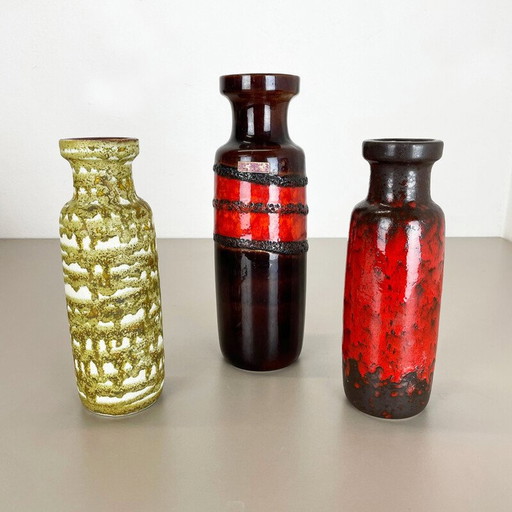 Set van 3 vintage kunstvazen van porselein en vet lava voor Scheurich, Duitsland 1970