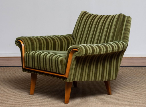 Vintage Groene Velourse Fauteuil