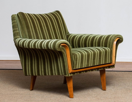 Vintage Groene Velourse Fauteuil