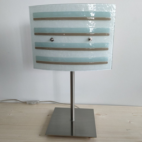 Image 1 of Bijzondere Jaren 80-90 Tafellamp Glazen Platen ('Robotlamp').