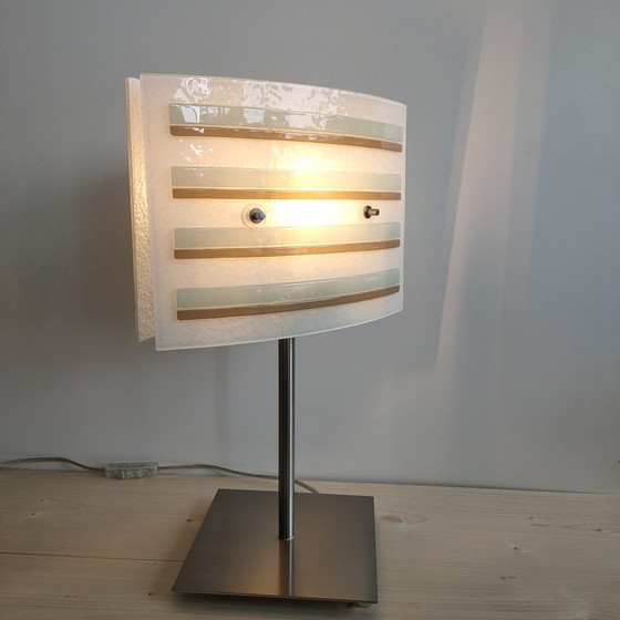 Image 1 of Bijzondere Jaren 80-90 Tafellamp Glazen Platen ('Robotlamp').