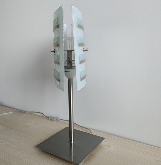 Image 1 of Bijzondere Jaren 80-90 Tafellamp Glazen Platen ('Robotlamp').